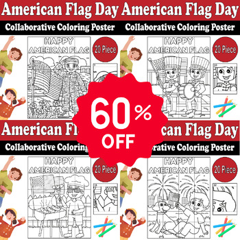 Preview of American Flag Day Bundle : 4 Collaborative Coloring Posters | End of Year