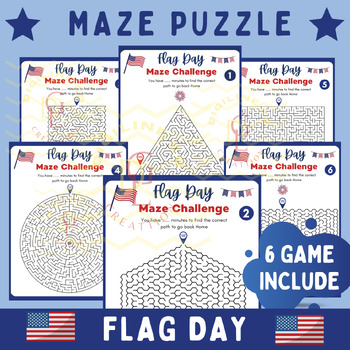Preview of American Flag Day Maze logic Math literacy Game brain break Activity middle 7th