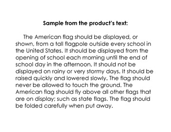Preview of American Flag Lesson w/ 12 Multiple Choice Qs: Reading Social Studies Patriotism