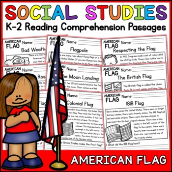 Preview of American Flag Social Studies Reading Comprehension Passages K-2