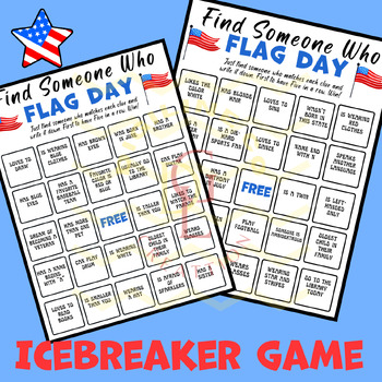 Preview of American Flag day Find Someone Who game morning work Activities middle 6th 5th