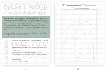 Preview of American Gothic Parody Art Worksheet Template - Easy Sub Lesson