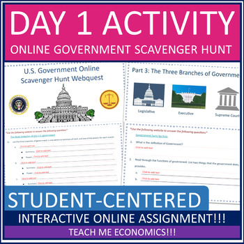 Preview of American Government First Day 1 Activity Introduction Scavenger Hunt Webquest