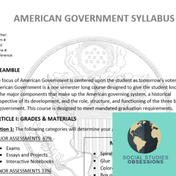 Preview of American Government Syllabus High School Template
