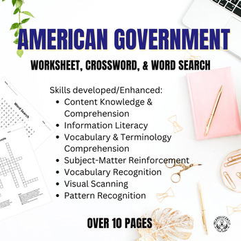 Preview of American Government Word Search, Crossword Puzzle, Worksheet - Early Finisher
