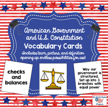 Preview of American Government and U.S. Constitution Vocabulary Cards