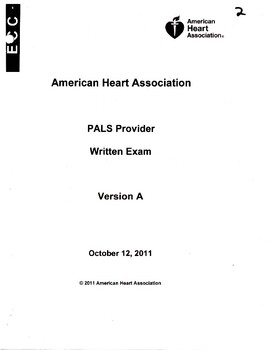 Preview of American Heart Association PALS Provider Written Exam Version A