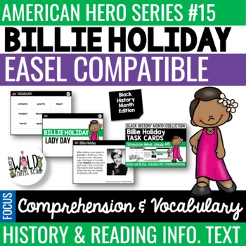 Preview of American Hero Series #15 PRINTABLE or EASEL Task Cards: Billie Holiday