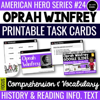 Preview of American Hero Series #24 PRINTABLE or EASEL Task Cards: Oprah Winfrey