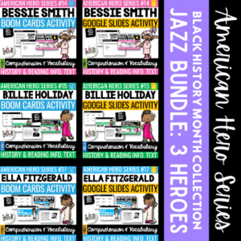 Preview of American Hero Series: Black History Jazz Mini Task Cards BUNDLE