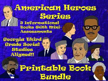 Preview of American Heroes Bundle! 9 Printable Activity Books-Georgia Third Grade