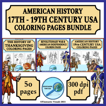 Preview of American History 17th-19th Century USA Coloring Pages Bundle
