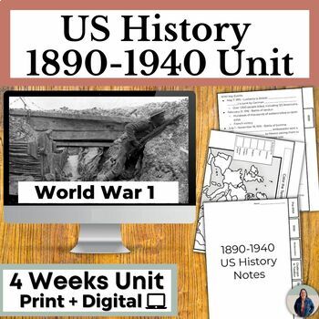 Preview of American History 1890-1940 Unit with World War 1 and Women's Suffrage US History