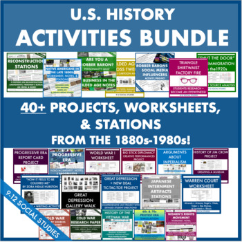 Preview of U.S. History 1880s-1980s ACTIVITIES Bundle! 40+ Projects, Stations, Wkshts, etc
