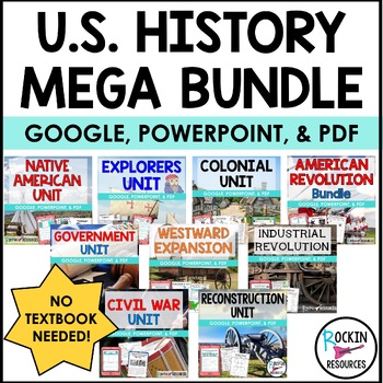 Preview of American History, U.S. History Curriculum, Social Studies,  Print, Google Slides
