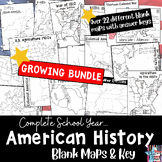 American History Blank Maps Bundle, Answer Key, Map Templa