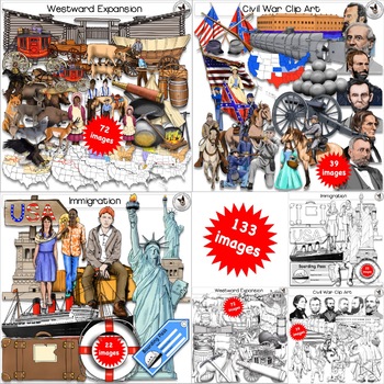 Preview of American History Clip Art Bundle Westward Expansion, Civil War, Immigration