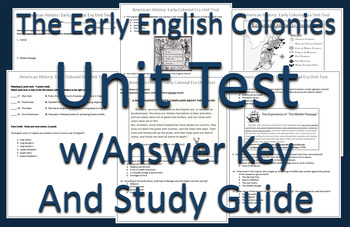 Preview of American History: Colonial Era Unit Test, Study Guide, Quiz, and Modified Quiz