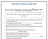 American History Daily Quiz 27 - Southern Slave Plantation