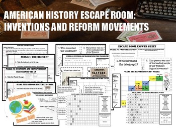 Preview of American History Escape Room: Inventions and Reform Movements