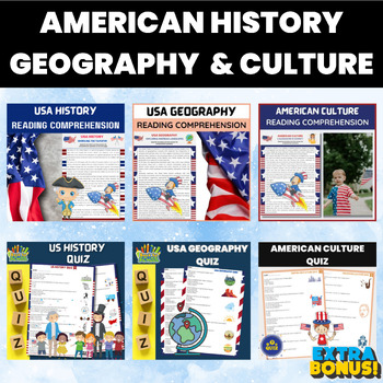 Preview of American History Geography Culture Reading and Quiz Bundle | US Reading and Quiz