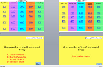 Preview of American History Jeopardy Review Game (Exploration to Reconstruction)