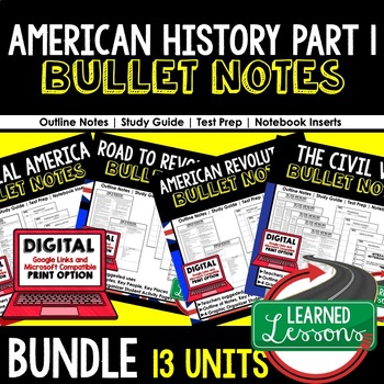 Preview of American History Outline Notes, American History Bullet Notes, Review BUNDLE