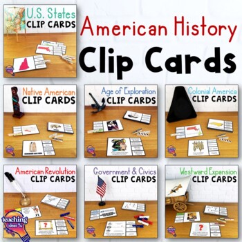 Preview of American History Pick 'n Flip Clip Cards Review Activity BUNDLE