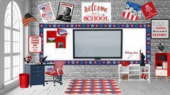 Preview of American History Room Bitmoji Classroom/Back to School/ Patriotic /Agenda slide