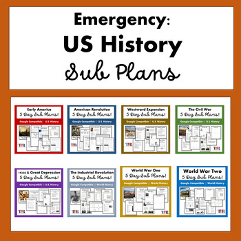 Preview of American History Sub Plans 5 Day No Prep Bundle! (Google)