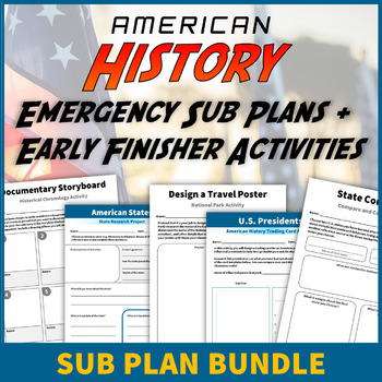 Preview of American History Sub Plans and Fast Finisher Activities Bundle