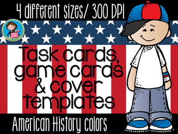 Preview of American History Task Cards, Covers and Game Cards Templates Bundle 4 sizes