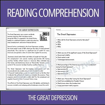 Preview of American History: The Great Depression - Reading Comprehension Activity