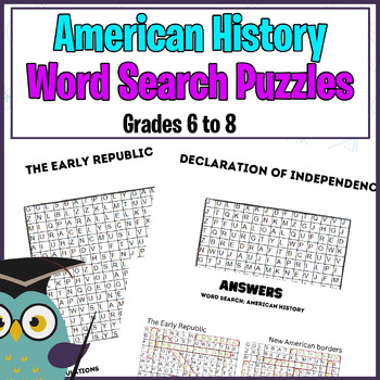 Preview of American History Word Search Puzzles for Middle School, Grades 6 to 8