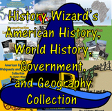 American History, World History, Government, and Geography