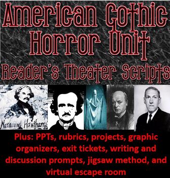 Preview of American Horror 2-3 week unit reader's theater, projects, prompts +