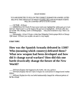 American I Essay Rubric 1 Spanish Armada 1588 by Just Add Teacher