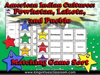 Preview of American Indian Cultures: Powhatan, Lakota, and Pueblo Matching Game Sort