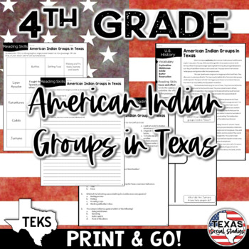 Preview of American Indian Groups in Texas | 4th Grade Social Studies Reading TEKS 4.1B