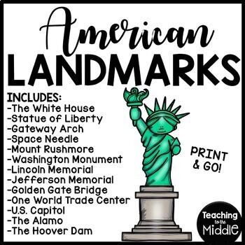 Preview of American Landmarks Reading Comprehension Worksheets Bundle Monuments and Statues