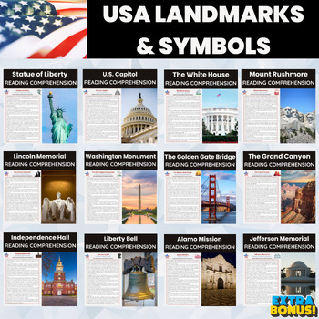 Preview of American Landmarks Reading Comprehension | USA Landmarks and Symbols