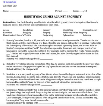 Preview of American Law: Criminal Law: Identifying Crimes Against Property GOOGLE DOC