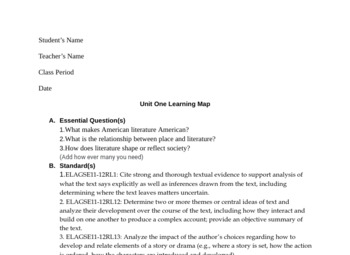 Preview of American Lit. Unit One Learning Map