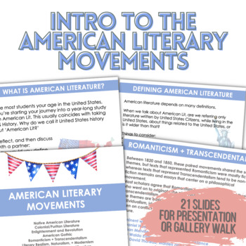 Preview of American Literary Movements Overview // Back to School American Literature