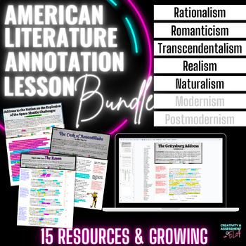 Preview of American Literature Annotation Lessons BUNDLE from Rationalism to Postmodernism