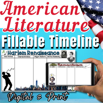 Preview of American Literature Fillable Timeline FREE Organizer - Digital & Print