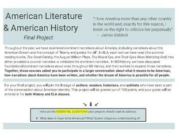 Preview of American Literature Final Project - Interdisciplinary for ELA & U.S. History