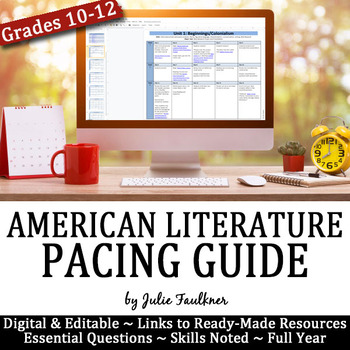 Preview of American Literature Pacing Guide, Curriculum Map, Digital Format