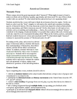 Preview of American Literature Syllabus | 11th-Grade English | Rigorous & Fully Editable