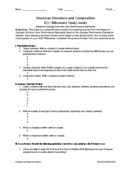 Preview of American Literature and Compostion EOC (End of Course) Study Guide